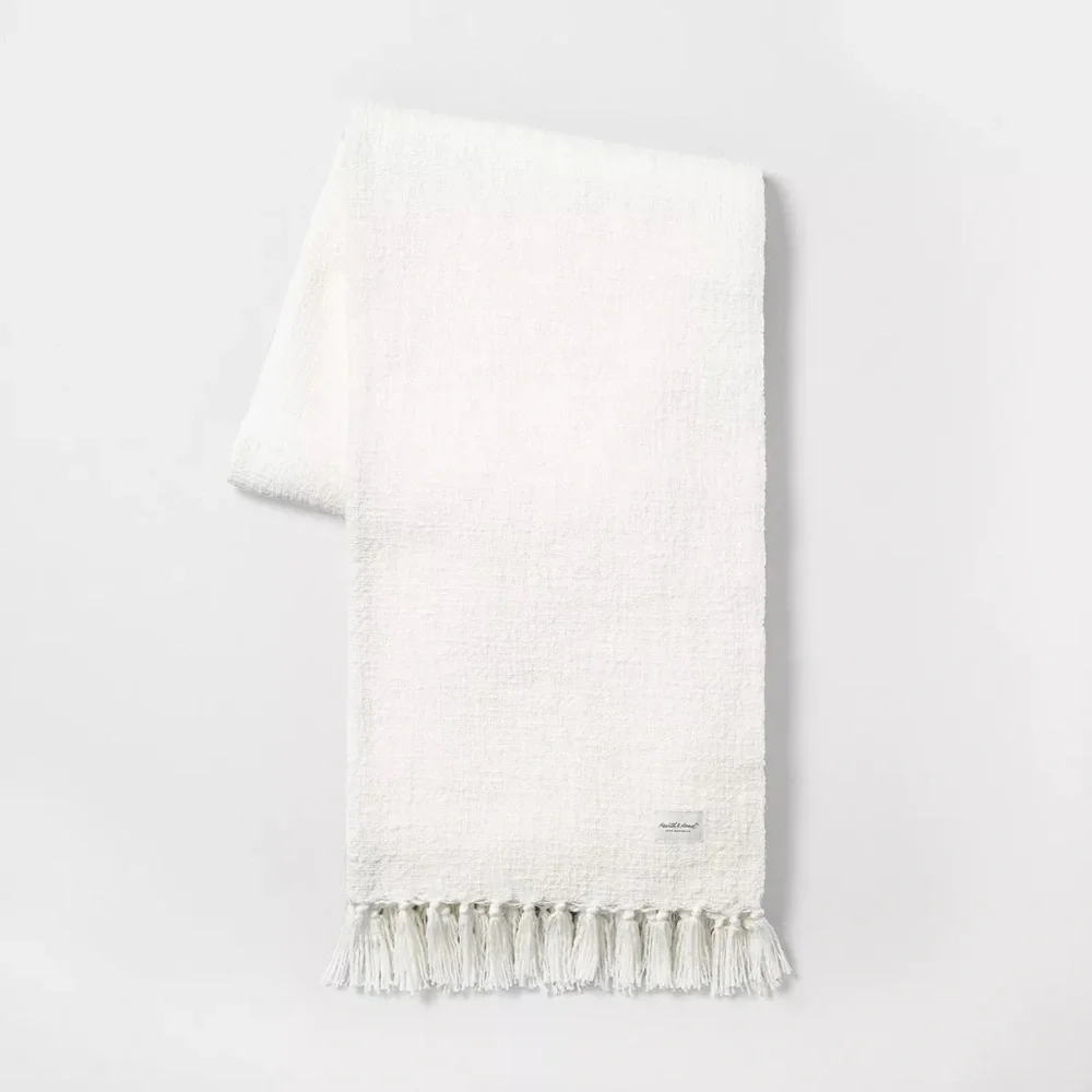 Knotted Fringe Throw Blanket White - Hearth & Hand with Magnolia
